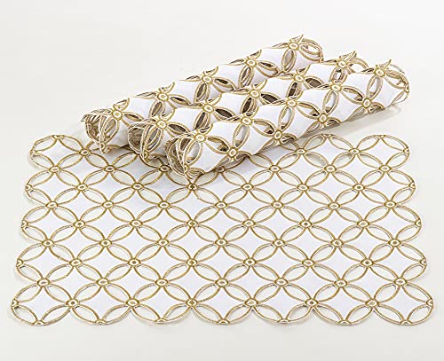 Fennco Styles Buche De Noel Collection Cutwork Design Tablecloth 67 x 67 Inch - Gold Table Cloth for Holiday, Banquets, Family Dinner and Special Events