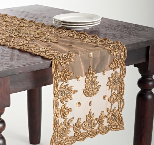 Fennco Styles Lakshmi Collection Elegant Hand Beaded Table Runner - Vintage Table Cover for Home Decor, Banquets and Special Occasions