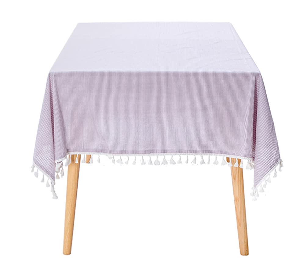 Fennco Styles Woven Gingham Cotton Tablecloth with Tassel 55" W x 71" L - Checkered Rectangle Table Cover for Everyday Use, Home, Dining Table Décor, Banquets, Farmhouse, and Special Events