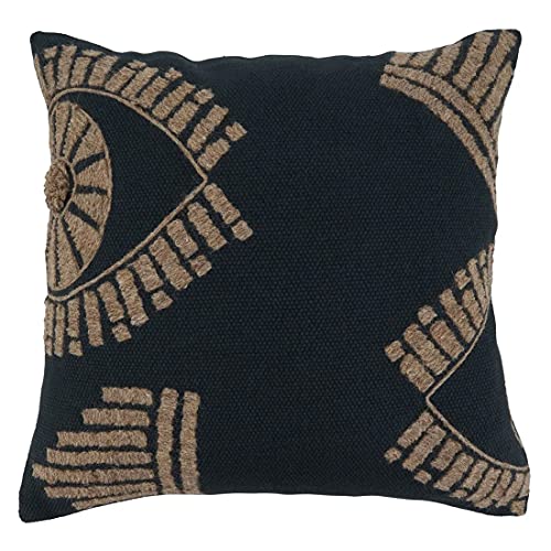 Fennco Styles Bold Eye Embroidered Cotton Decorative Throw Pillow Cover 20" W x 20" L – Black Square Cushion Case for Home, Couch, Sofa, Bedroom, Office Décor and Special Occasion