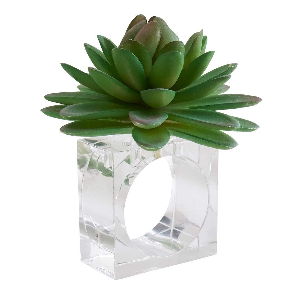 Fennco Styles Modern Succulent Design Decorative Napkin Rings, Set of 4 – Plant Napkin Holders for Home, Dining Table, Holiday Décor and Special Occasions