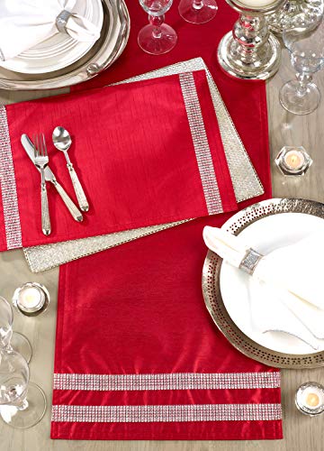 Fennco Styles Brillant Collection Tasseled Studded Border 16 x 72 Inch Table Runner – Red Table Cover for Christmas, Banquets, Special Events, Home Décor