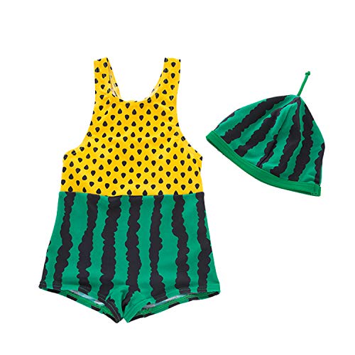 Styles I Love Baby Toddler Boy Watermelon One-Piece Swimsuit with Hat 2pcs Set Green Bathing Suit Beach Pool Swimwear