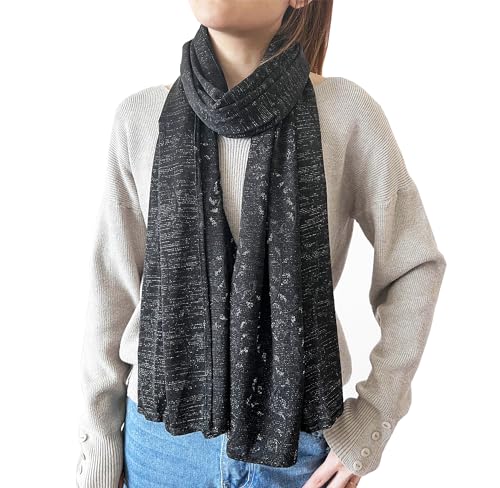 stylesilove Women Shimmering Jacquard Floral Scarf Silver Thread Flower Scarves Ultra Lightweight Soft Shawl Neck Wraps