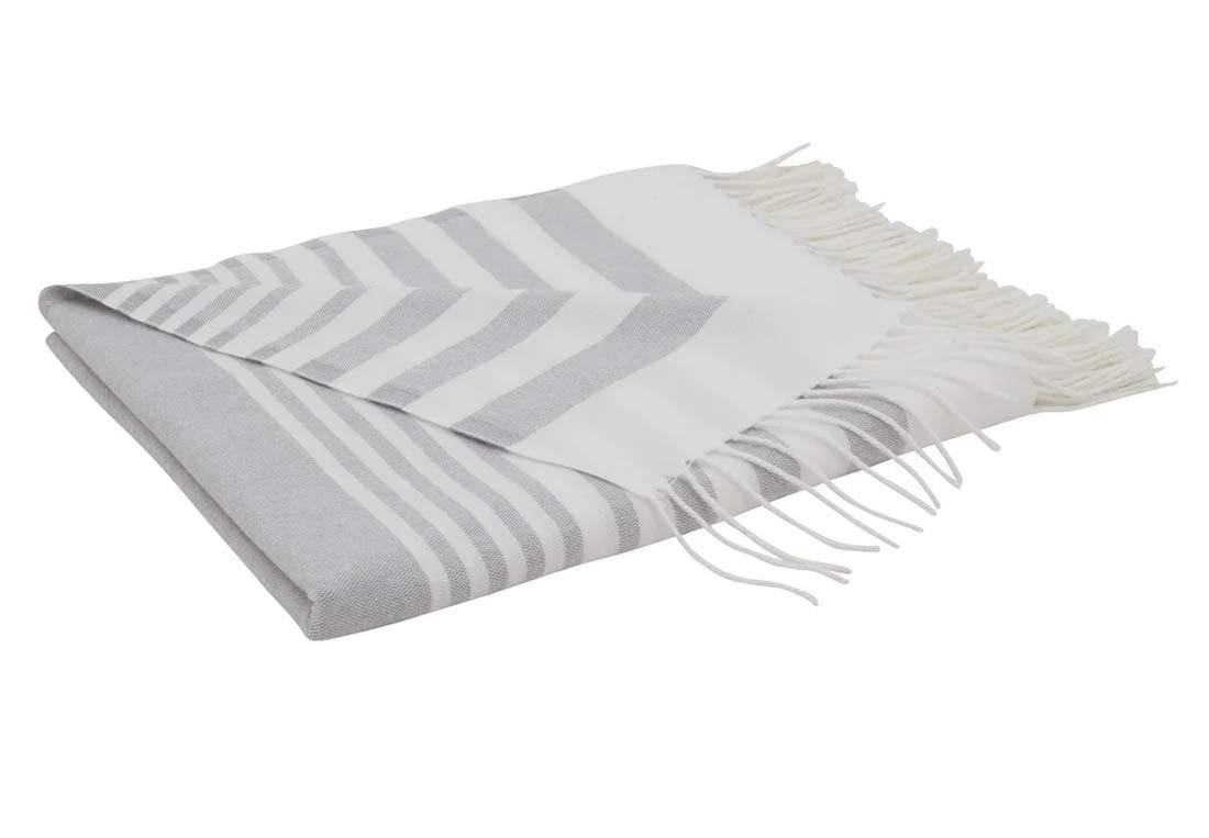 Fennco Styles Classic Striped Fringed Design Throw Blanket 50" W x 60" L, 2 Colors - Lightweight Blanket for Couch, Bedroom and Living Room Décor