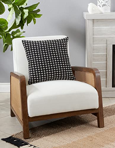 Fennco Styles Cross Stitched Cotton Decorative Throw Pillow Cover 18" W x 18" L - Black Woven Cushion Case for Home, Couch, Living Room, Bedroom, Office and Holiday Décor