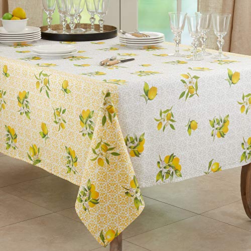 Fennco Styles Lemon Block Print Cotton Table Runner 16 x 72 Inch - Yellow Table Cover for Everyday Use, Dining Table Décor, Banquets, Family Gathering and Special Events