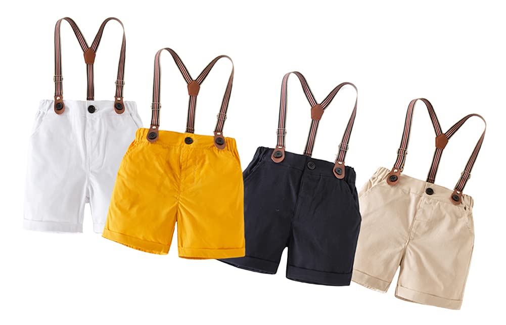 stylesilove Toddler Little Boys Classic Cotton Chino Shorts with Stripe Suspenders for Casual, Formal Wear, Special Occasions