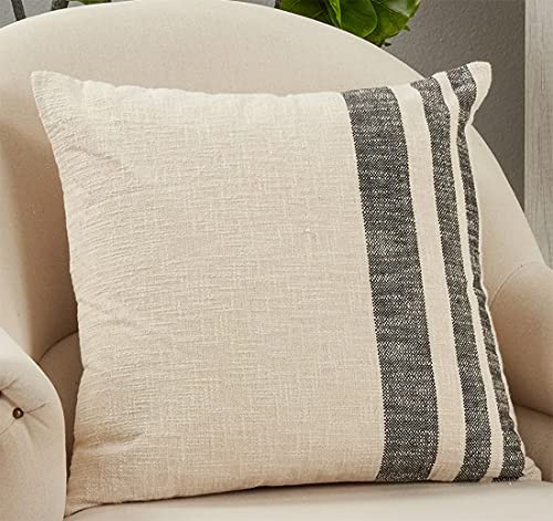 Fennco Styles Woven Striped Decorative Cotton Throw Pillow 20" W x 20" L - Natural Textured Cushion for Home, Couch, Bedroom, Living Room and Office Décor