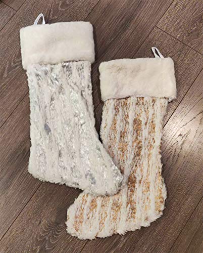 Fennco Styles Holiday Brushed Foil Print Faux Fur Christmas Tree Skirt - Metallic Design Tree Skirt for Home, Holiday Tree, Indoor and Special Occasion