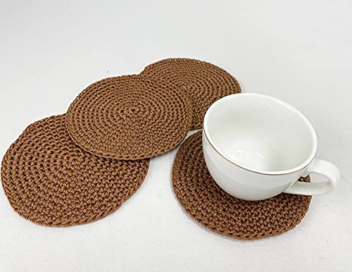 Fennco Styles Handmade Crochet Cocktail Drink Coasters 5-Inch Round, Set of 4 - Doilies for Everyday Use, Holiday, Farmhouse, Décor, Tea Party and Special Occasion