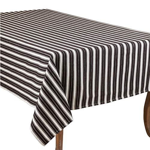 Fennco Styles Classic Striped Cotton Tablecloth - Black & White Table Cover for Banquets, Special Events, Everyday Use and Home Décor