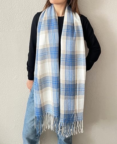 stylesilove Women Classic Plaid Fringe Cashmere Scarf Warm Ultra Soft Scarves Shawl Neck Wraps for All Season, 6 Colors