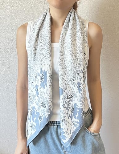 stylesilove Women Floral Print Silk Like Scarf Square Neckerchief Soft Bandana Small Shawl Neck Wraps for All Season