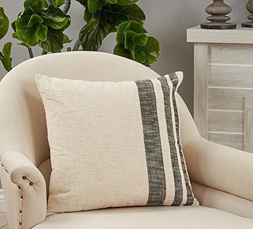 Fennco Styles Woven Striped Decorative Cotton Throw Pillow 20" W x 20" L - Natural Textured Cushion for Home, Couch, Bedroom, Living Room and Office Décor