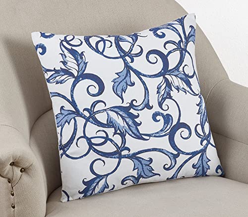 Fennco Styles Elegant Leaf & Vine Cotton Decorative Filled Throw Pillow 18" W x 18" L – Indigo Square Cushion for Home, Couch, Bedroom, Office, Seasonal Décor and Special Occasion