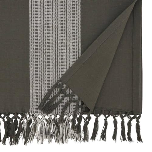 Fennco Styles Banded Stripe Fringe Placemats 14" W x 20" L, Set of 4 - Cotton Woven Table Mats for Home, Dining Table Décor, Banquets and Special Occasion