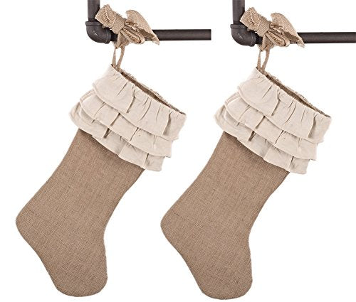 Fennco Styles Capucine Ruffled Holiday Design Burlap Holiday Décor Christmas Stocking 13" W x 19" L