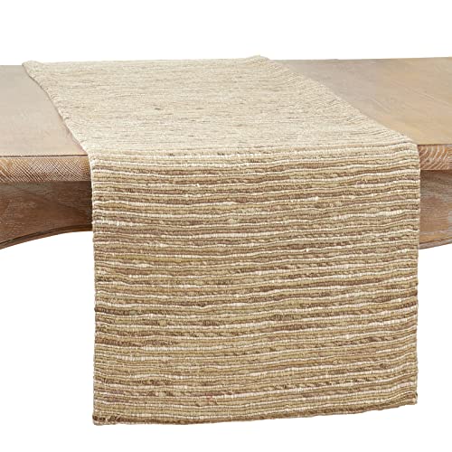 Fennco Styles Chindi Striped Farmhouse Table Runner 16" W x 72" L - Brown Woven Table Cover for Home, Dining Room, Banquets, Family Gathering and Special Occasion