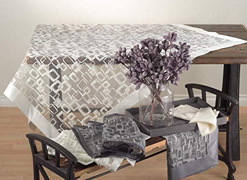 Fennco Styles Embroidered Geometric Sheer Placemats 13" W x 19" L, Set of 4 - Silver Table Mats for Home, Dining Room, Banquets, Christmas and Special Events