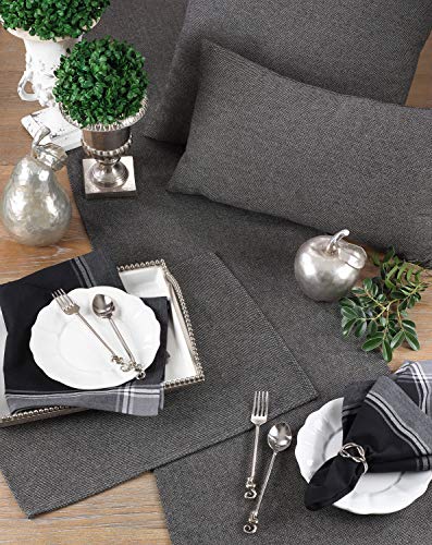 Fennco Styles Modern Black Tweed Design Wool and Poly Blend Table Runner