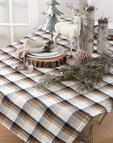 Fennco Styles Holiday Plaid Pattern Textured 100% Cotton Tablecloth