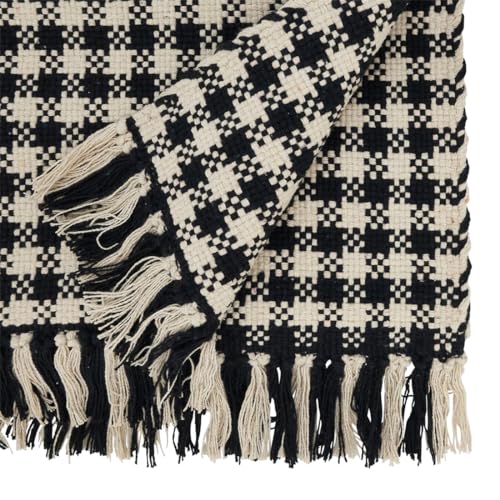 Fennco Styles Classic Houndstooth Tassel Cotton Table Runner 16" W x 72" L - Black & White Woven Table Cover for Home Décor, Dining Table, Banquets, Family Gathering and Special Events