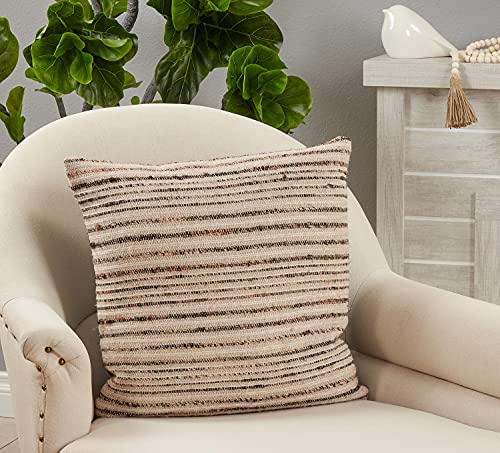 Fennco Styles Woven Striped Decorative Throw Pillow 20" W x 20" L - Natural Cushion for Home, Couch, Living Room, Bedroom, Office and Holiday Décor