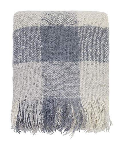 Fennco Styles Cozy Faux Mohair Plaid Fringed Soft Warm Throw Blanket, 50" x 60"