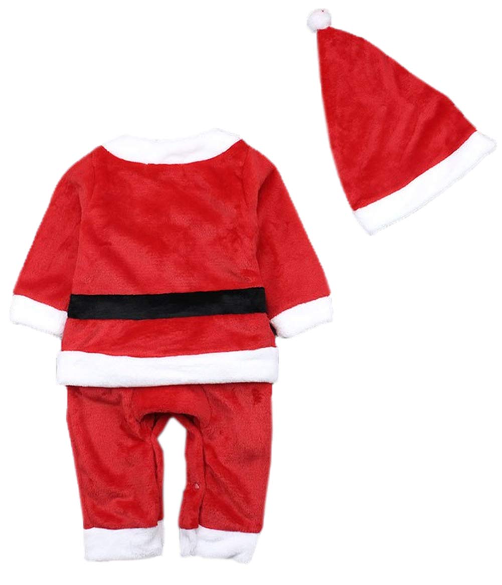 stylesilove Baby Boy Santa Claus Christmas Long Sleeve Fleece Romper with Hat 2pcs Red Winter Holiday Outfit
