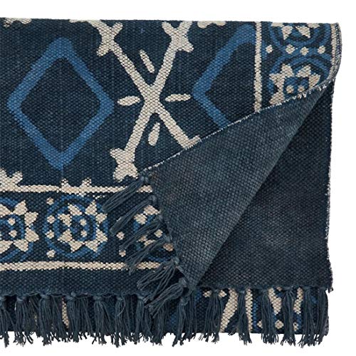 Fennco Styles Distressed Mud Cloth Tassel 100% Cotton Table Runner 16 x 72 Inch – Navy Blue Table Cover for Home Décor, Dining Table, Banquets, Holidays and Special Events