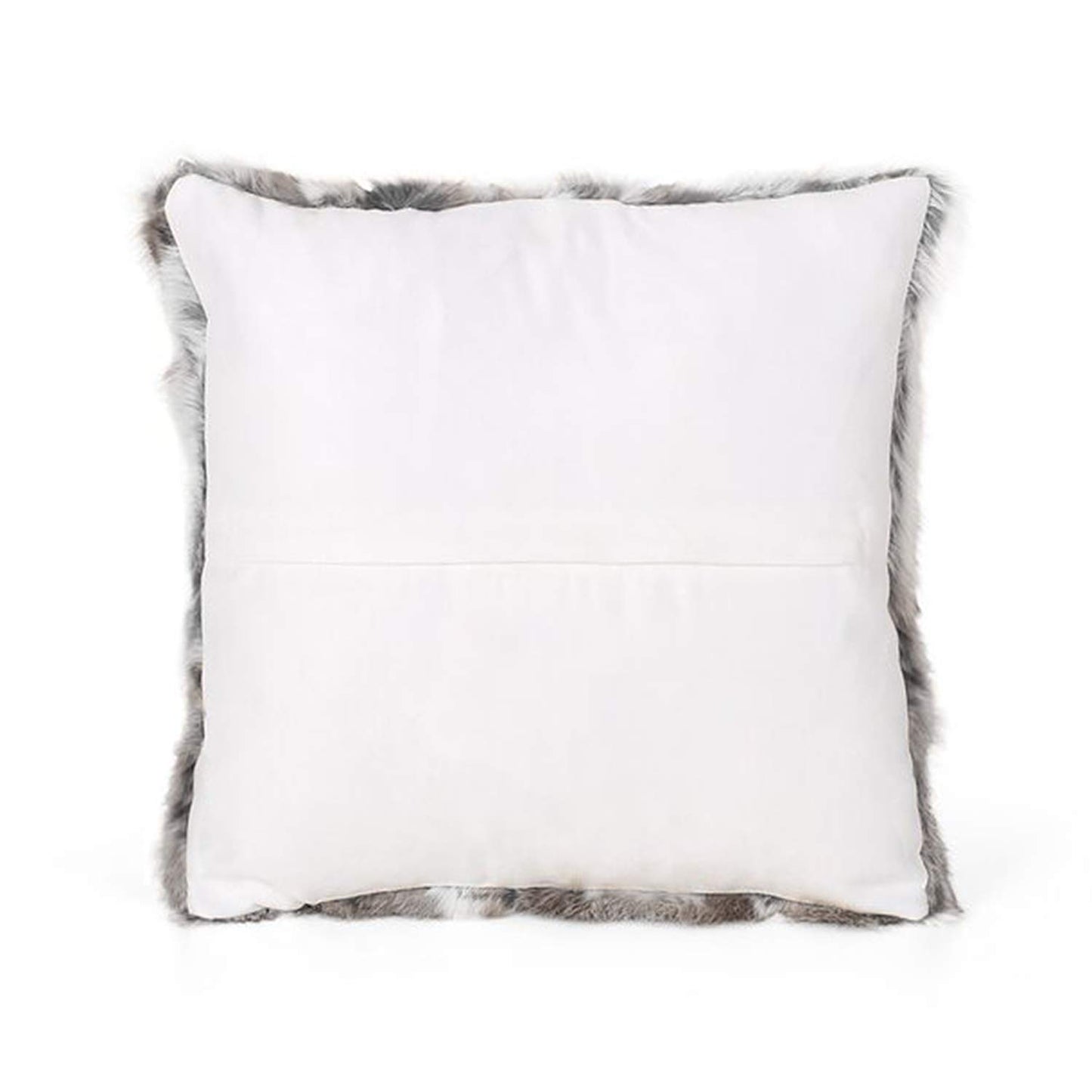 Fennco Styles Lucky Collection Rustic Handcrafted Ultra Soft Rabbit Fur 16 x 16 Inch Throw Pillow with Case & Insert – Grey Accent Pillow for Winter Season on Couch, Bedroom and Living Room Décor