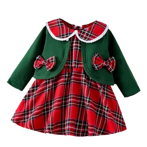 stylesilove Baby Toddler Girls Red Sleeveless Christmas Plaid Dress and Green Cardigan 2pcs Winter Holiday Dressy Outfit