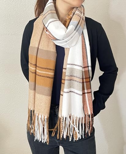 stylesilove Women Plaid Fringe Cashmere Scarf Warm Ultra Soft Scarves Shawl Neck Wraps for All Season, 5 Colors