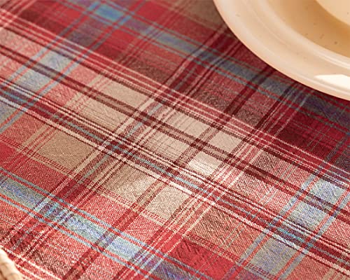 Fennco Styles Plaid Ruffled Border Cotton Woven Tablecloth 56" W x 71" L - Khaki Tartan Table Cover for Banquets, Holiday, Special Events, Home, Dining Room Décor and Everyday Use