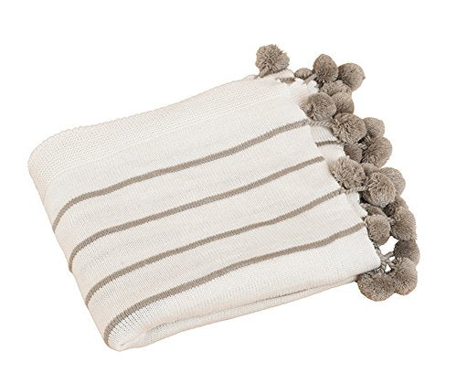 Fennco Styles Sevan Collection Shabby Chic Striped Pompom Trim 50 x 60 Inch Throw – Variety Color Throw Blanket for Couch, Bedroom and Living Room Décor