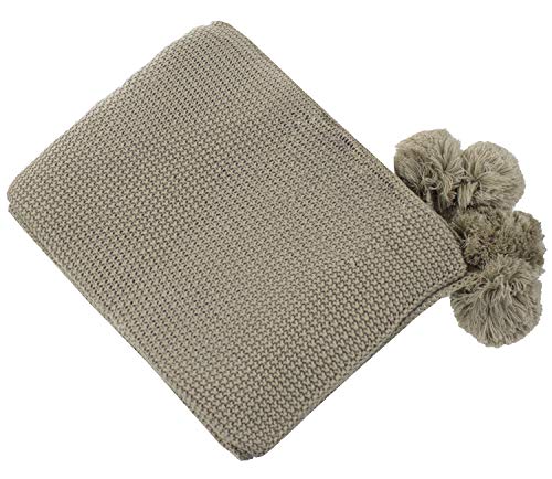 Fennco Styles Chunky Knit with Pom Pom Design Solid Color Throw Blanket 50" W X 60" L - 2 Colors
