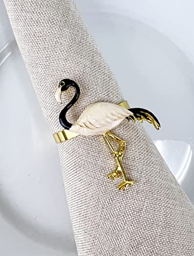 Fennco Styles Enamel Glazed Flamingo Metal Napkin Rings, Set of 4 - Beige Decorative Napkin Holders for Home, Dining Room, Banquets, Family Gatherings, Holidays and Special Occasions