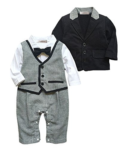 stylesilove Newborn Infant Toddler Baby Boy Tuxedo Romper Onesie and Jacket 2-Piece