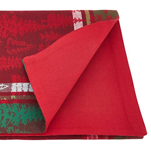 Fennco Styles Christmas Tree Plaid Design 100% Cotton Table Linens - Various Sizes for Home, Holiday, Family Gathering and Special Occasion