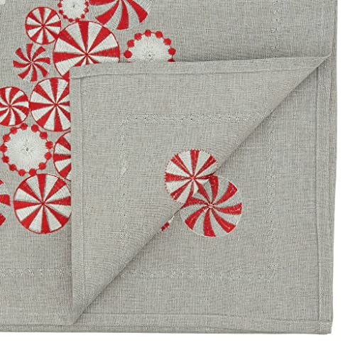 Fennco Styles Embroidered Peppermint Holiday Table Runner 16" W x 72" L - Silver Festive Table Cover for Christmas, Family Gathering, Banquets and Special Events