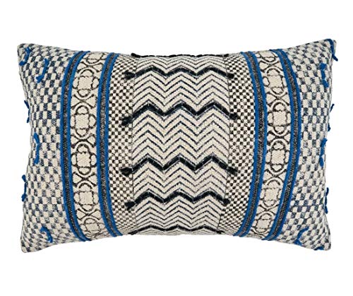Fennco Styles Boho Rug Design Cotton Decorative Throw Pillow 16" W x 24" L - Blue Geometric Cushion for Home, Couch, Living Room, Office and Bedroom Decor