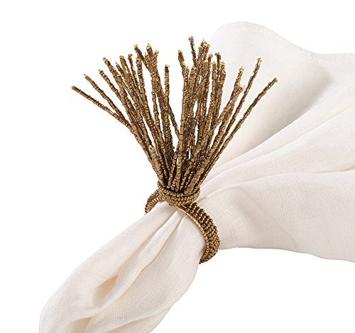 Fennco Styles Hand Beaded Spray Design Decorative Napkin Rings - Set of 4