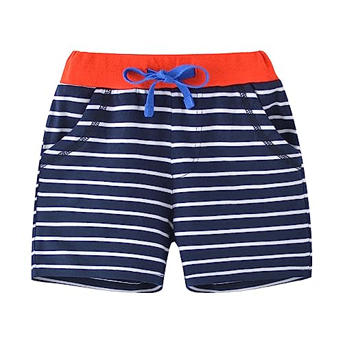 stylesilove Toddler Little Boys Striped Blue Elastic Drawstring Shorts with Pocket Summer Pull-On Everyday Cotton Shorts