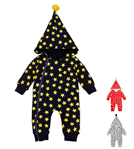 stylesilove Unisex Baby Stars All-over Print Hooded Zip-Front Coverall Romper