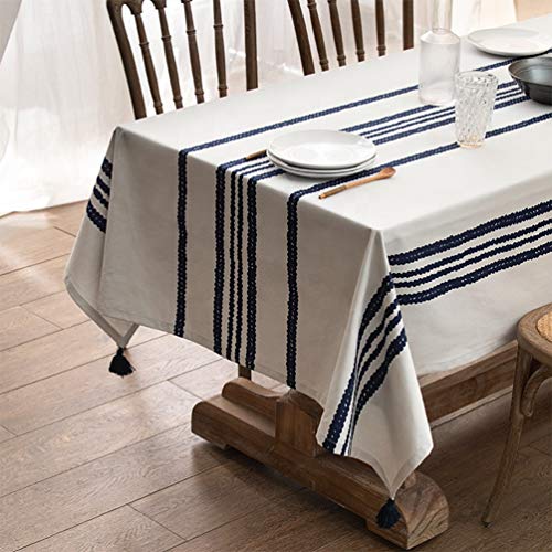 Fennco Styles Classic Chain Print 100% Cotton Tablecloth with Tassel 55" W x 55" L - Navy Blue Table Cover for Home Décor, Dining Table, Banquet, Family Gathering and Special Occasion