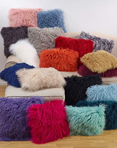 Fennco Styles Genuine Mongolian Lamb Fur Decorative Filled Throw Pillow - Soft Plush Wool Accent Pillow for Home, Couch, Living Room, Office and Holiday Décor