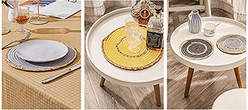 Fennco Styles Hand-Woven Rattan Cotton Rope Braided Placemats 12-Inch Round, Set of 4 - Heat Resistant Insulation Table Mats for Home, Boho Décor, Dining Table, Banquets and Special Events