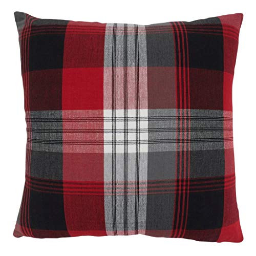 Fennco Styles Classic Plaid Cotton Decorative Throw Pillow 20" W x 20" L - Red Festive Cushion for Home, Couch, Living Room, Holidays, Christmas Décor and Special Occasion