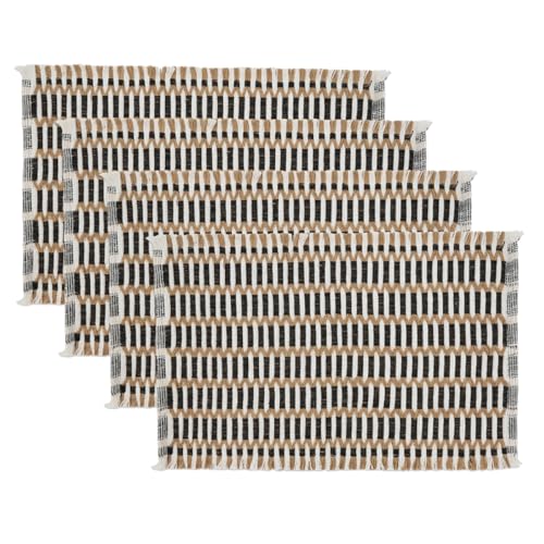 Fennco Styles Black & Natural Woven Stitch Table Runner 14" W X 72" L - Jute Blend Rustic Table Cover for Home Décor, Dining Table, Banquets, Holidays and Special Events